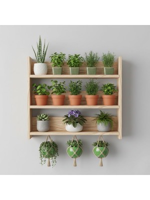 Evdekka 50X50 cm - 3 Katlı Çok Amaçlı Çiçeklik, Mutfak Baharatlık ve Saksı Standı - Montaja Hazır