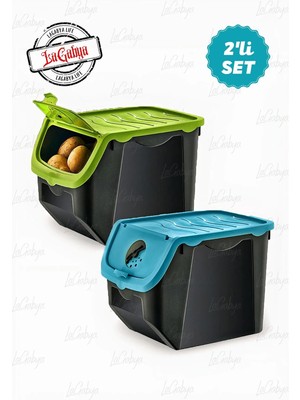 2'li Büyük Boy Coral Plastik Patates ve Soğan Sepeti, Saklama Kabı, 12L, Mavi-Yeşil