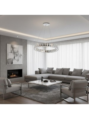Elizim Home Lighting Kristal Uzaktan Kumandalı Krom Avize