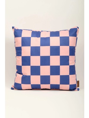 Mefaks Tekstil Kare Desenli Babyface Kırlent Kılıfı 45X45 cm Gizli Fermuarlı Toz Pembe-Mavi