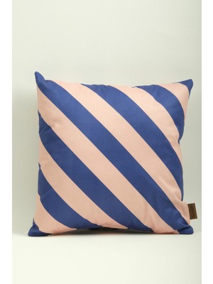 Mefaks Tekstil Çapraz Çizgili Babyface Kırlent Kılıfı 45X45 cm Gizli Fermuarlı Mavi - Krem