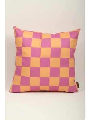 Mefaks Tekstil Kare Desenli Babyface Kırlent Kılıfı 45X45 cm Gizli Fermuarlı Pembe – Hardal Sarısı