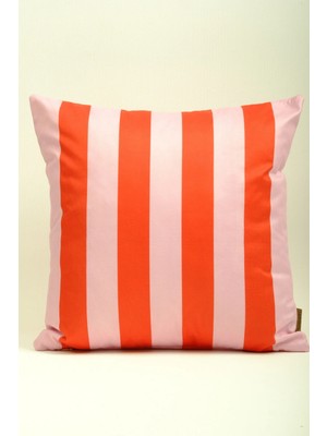 Mefaks Tekstil Modern Çizgili Babyface Kırlent Kılıfı 45X45 cm Gizli Fermuarlı Nar Çiçeği-Pembe