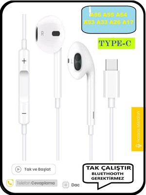 Teknoparkta Samsung Galaxy Uyumlu A56 A55 A54 A53 A33 A26 A36 A17 Kulaklık Type C Kablolu Kulaklık Tak Çalıştır