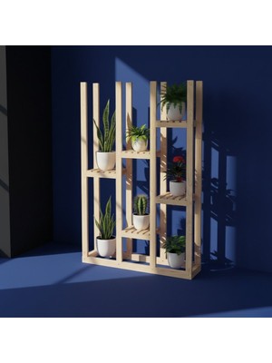 Evdekka Woodesta Masif Ahşap Dekoratif Çiçeklik - 120X120 cm Çok Katlı Modern Bahçe Balkon Saksılık Standı