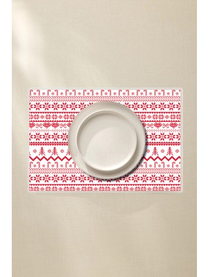Çam Ağacı ve Kar Motifli 4’lü Silinebilir Amerikan Servis 42X30 Pvc Kaplamalı Yılbaşı Sofra Seti