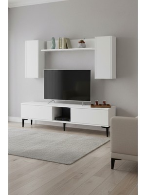 Ceneyra TVR1599B - Aplos TVR150 Tv Ünitesi Takım, Tv Sehpası 150CM Beyaz