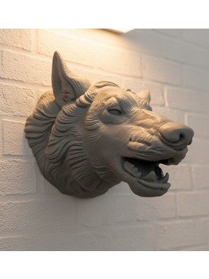 Net Damla Kurt Başı Duvar Aksesuarı Gri Renk Asılabilir Hediyelik Figür - Lisinya