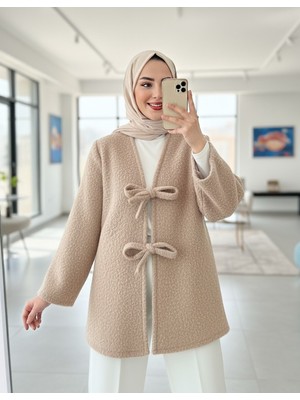 Modamorfo Önü Bağlamalı Sakallı Kimono -Bej