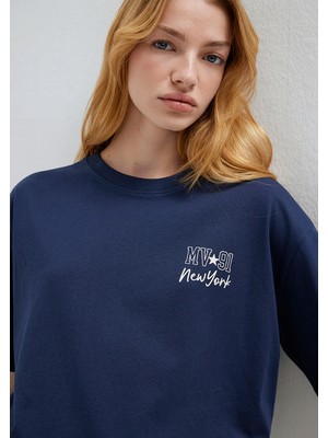 Mavi Sırt Baskılı Lacivert Tişört 1613793-82318