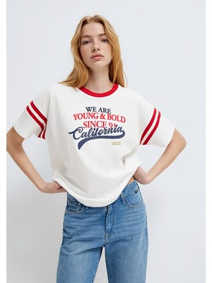 Mavi Baskılı Ekru Tişört 1613861-70057