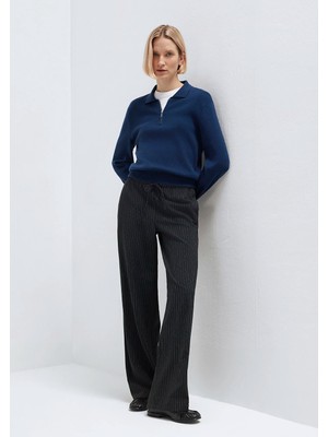 Mavi Beli Bağcıklı Çizgili Antrasit Pantolon 1011153-91492