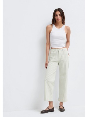 Mavi Yeşil Çizgili Ekru Pantolon 1011161-85171