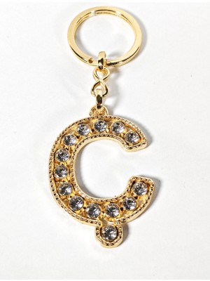 Moncuk Design Ç Harfi Taşlı Gold Renk Metal Anahtarlık – Şık ve Işıltılı Harf Tasarımı