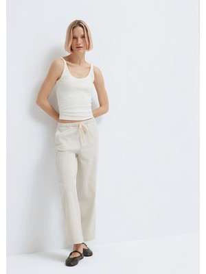 Mavi Bağcık Detaylı Bej Pantolon 1011203-35043