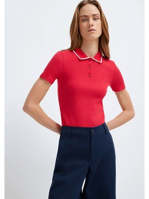 Mavi Yaka Deatylı Kırmızı Polo Tişört 1613776-70477