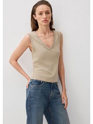 Mavi Kahverengi  V Yaka Kolsuz Bluz 1613248-80656