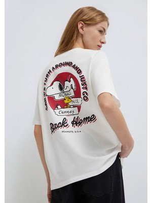 Mavi Snoopy Baskılı Ekru Tişört 1614055-70057