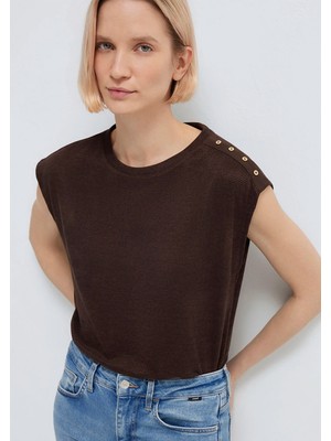 Mavi Omuz Detaylı Kahverengi Tişört 1613951-70236