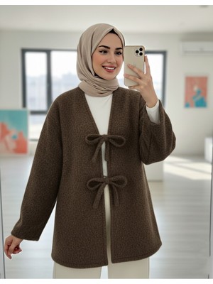 Moda Morfo Önü Bağlamalı Sakallı Kimono -Kahve