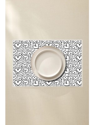 Kalp Desenli Amerikan Servis 2’li - Sevgili ve Çiftler Için 42X30 Pvc Kaplamalı Silinebilir