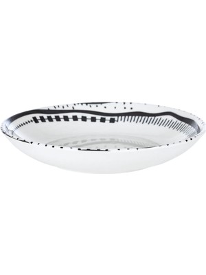 Black Chic Krem Siyah Porselen Salata Kasesi 25 cm Etnik Desenli