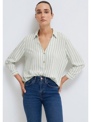 Mavi Yeşil Çizgili Bluz 122400-91387