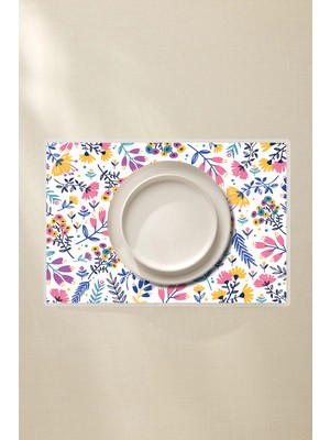 Çiçek Desenli Amerikan Servis 4’lü - 42X30 Pvc Kaplamalı Silinebilir Masa Servisi