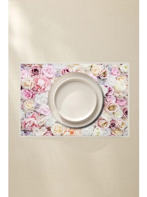 Çiçek Desenli Amerikan Servis 4’lü - Gül Motifli 42X30 Pvc Kaplamalı Silinebilir