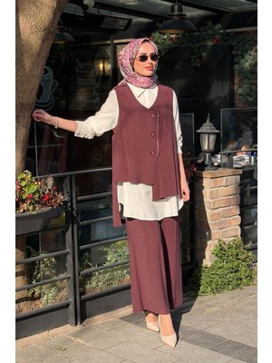 Heddy & Nurcan Çetin Nurcan Çetin Pantolonlu Takım 26606 Bordo
