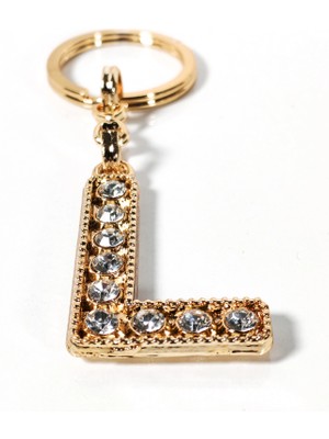 Moncuk Design L Harfi Taşlı Gold Renk Metal Anahtarlık – Şık ve Işıltılı Harf Tasarımı