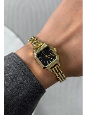 Gold Renkli Kare Kasa Klasik Modern Kadın Saat