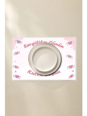 Sevgililer Günü Amerikan Servis 2’li - Kalp ve Güllü Tasarım 42X30 Pvc Kaplamalı Silinebilir