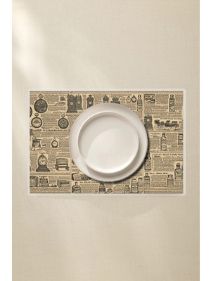 Silinebilir Amerikan Servis 4’lü - Eski Gazete Sayfası Temalı 42X30 Pvc Kaplamalı Retro Tasarım