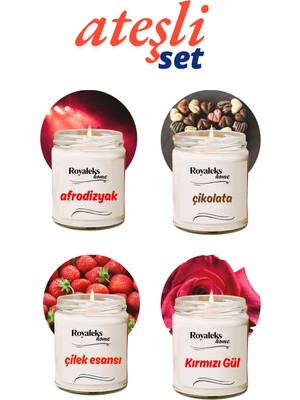 4 Adet Doğal Özel Seri Kokulu Dekoratif Kavanoz Mum 4X210 cc - Ateşli Set - Ryl Nemere