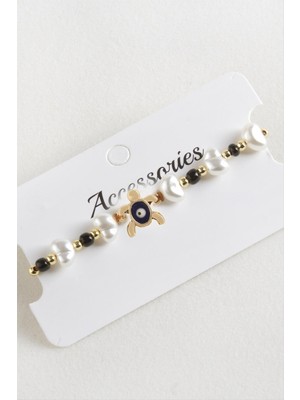 Kaplumbağa Boncuk Inci Makrome Ip Bileklik Nemere