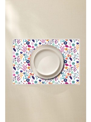 Soft Çiçek Desenli Amerikan Servis 4’lü - 42X30 Pvc Kaplamalı Silinebilir Masa Servisi