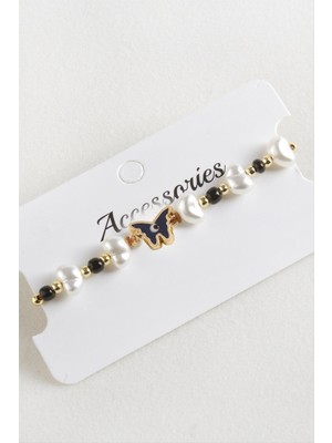 Kelebek Boncuk Inci Makrome Ip Bileklik Nemere