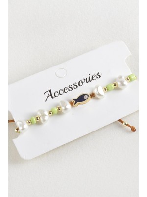 Balık Inci Boncuk Makrome Ip Bileklik Nemere