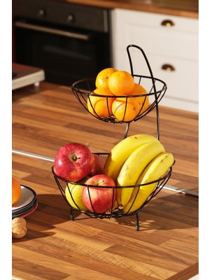 Çift Katlı Metal Meyve ve Sebze Sepeti, Dekoratif Sunum ve Saklama Ürünü