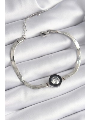 MiraLive 316L Çelik Gümüş Renk Zirkon Taşlı Italyan Zincir Model Kadın Bileklik - TJ-BB6479