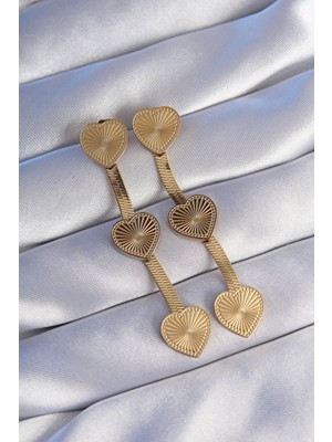 MiraLive 316L Çelik Gold Renk Uzun Italyan Zincir Detaylı Kalp Küpe - TJ-BKP9024