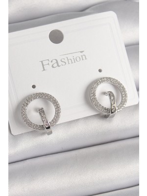 MiraLive Pirinç Gümüş Renk Zirkon Taşlı Halka Model Kadın Küpe - TJ-BKP9924