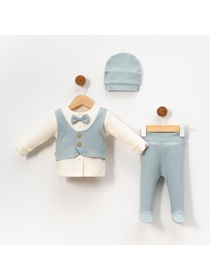 Babycan - Erkek  Yelekli 3 Lü Hastane Çıkış Zıbın Seti