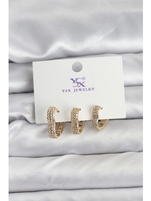 MiraLive Gold Renk Pirinç Zirkon Taşlı Kalpli Kadın Küpe - TJ-BKP11346