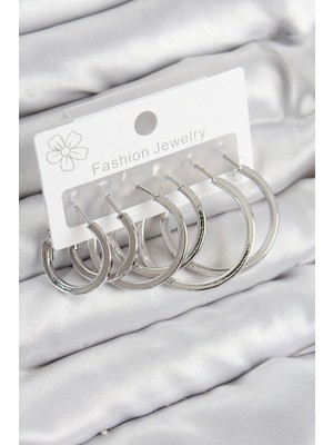 MiraLive Pirinç Halka Model Gümüş Renk Kadın Set Küpe - TJ-BKP11038