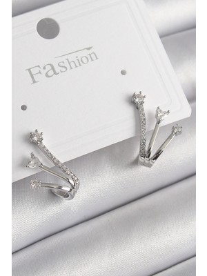 MiraLive Pirinç Gümüş Renk Zirkon Taşlı Kadın Küpe - TJ-BKP9964