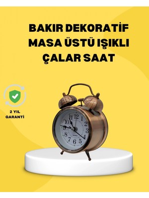 MiraLive Dekoratif Bronz Renk Metal Alarmlı Masa Üstü Saat Klasik Tasarım