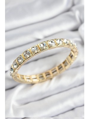 MiraLive Pirinç Zirkon Taşlı Kare Model Gold Renk Lastikli Kadın Bileklik - TJ-BB7497
