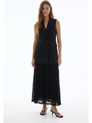 Quzu Dantel Etekli Yelek Elbise Siyah